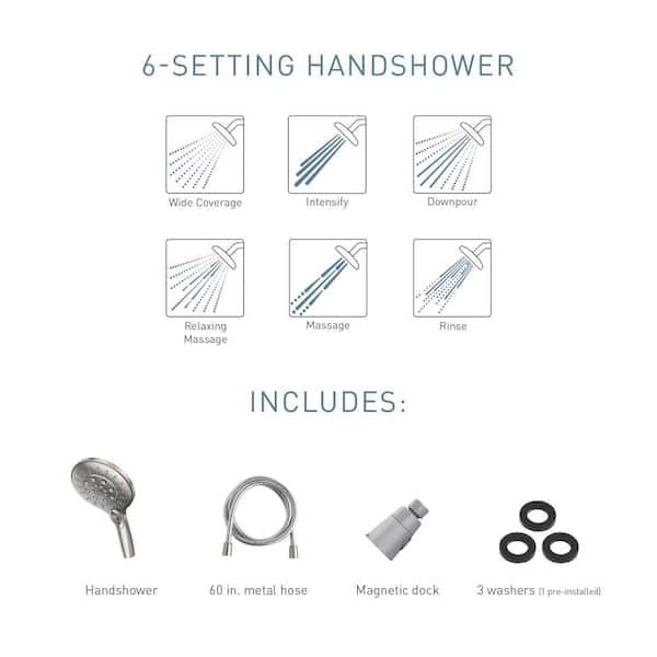 Attract with Magnetix 6-Spray 5.5 in. Single Wall Mount Handheld Adjustable Shower Head in Spot Resist Brushed Nickel Attract with Magnetix 6-Spray 5.5 in. Single Wall Mount Handheld Adjustable Shower Head in Spot Resist Brushed Nickel
