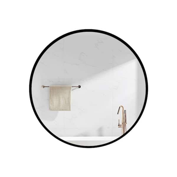 26 in. W x 26 in. H Round Iron Black Medicine Cabinet with Mirror, Left Open