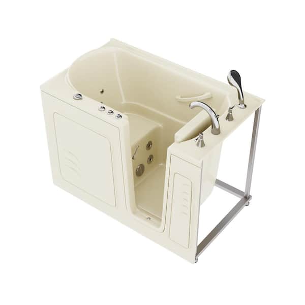 Universal Tubs HD Series 53 in. Right Drain Quick Fill Walk-In Whirlpool Bath Tub with Powered Fast Drain in Biscuit