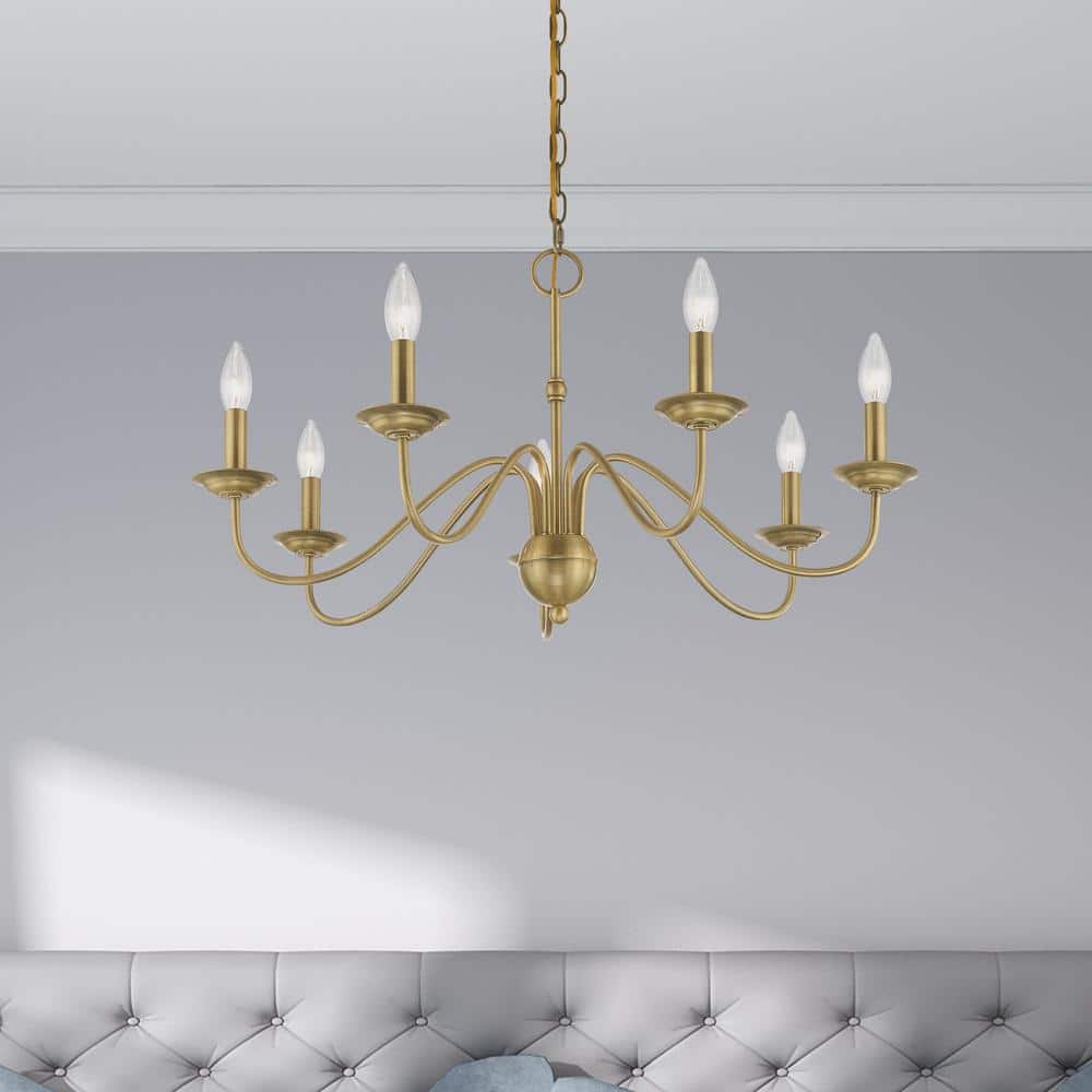 Elegant Antique Brass 7-Light Candelabra Chandelier