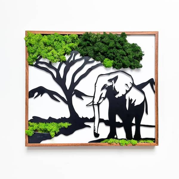 Unbranded Vivid and Lively Elephants Metal Art Moss Wall Decor, Eco-Friendly, Low Maintenance and Unique Design, for Indoor Spaces