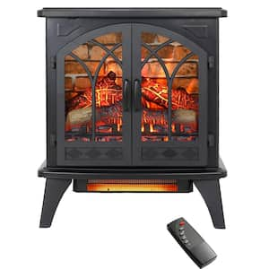 24 in. Freestanding Infrared Quartz Electric Fireplace Stove with Remote Control and 3D Flame in Antique Black