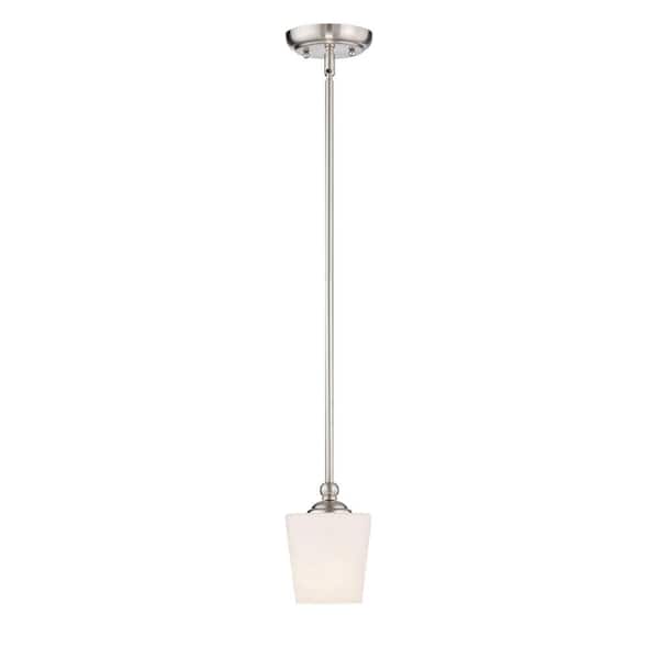 Designers Fountain Darcy 100-Watt 1-Light Brushed Nickel Mini-Pendant with White Opal Glass Shade