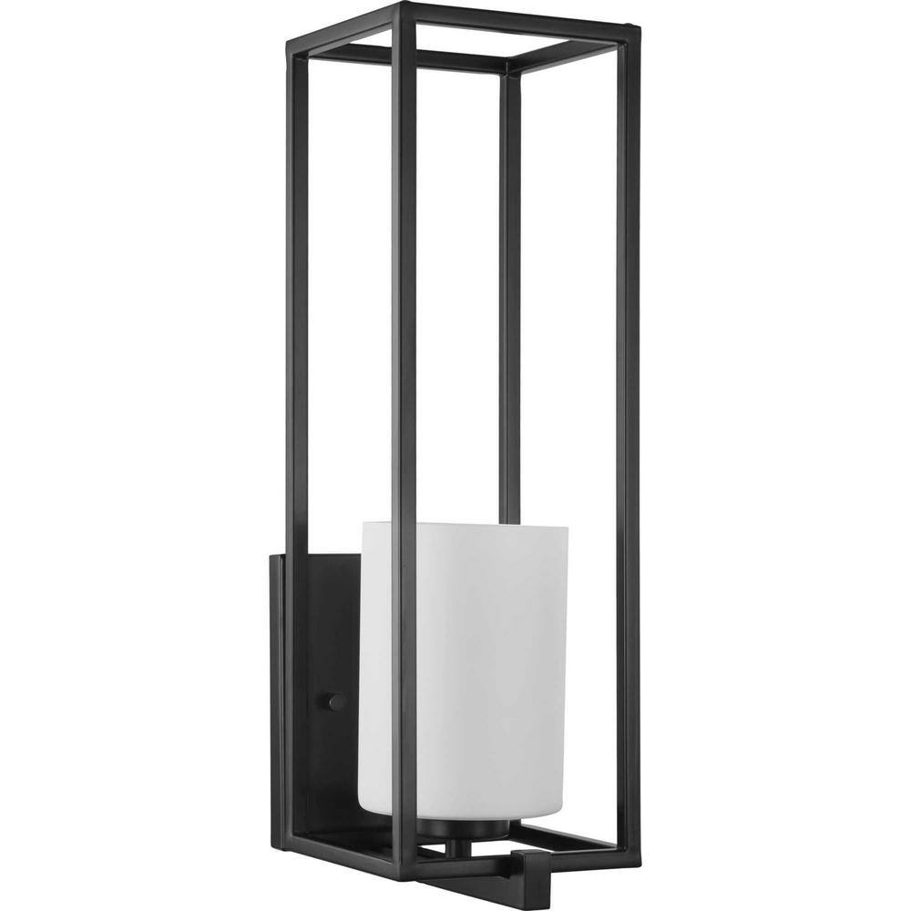 Matte Black Steel Wall Sconce with Opal Glass Shade