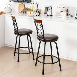 24/30 in. Black and Brown Adjustable Swivel Barstools Metal Dining Chairs (Set of 2)