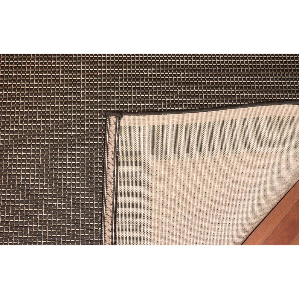 Black and Cocoa Rectangular Flat Woven Outdoor Rug 3'9" x 5'5"