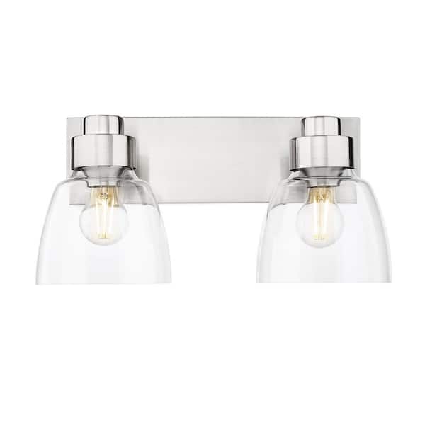 Remy 8 in. 2 Light Pewter Vanity Light with Clear Glass Shade
