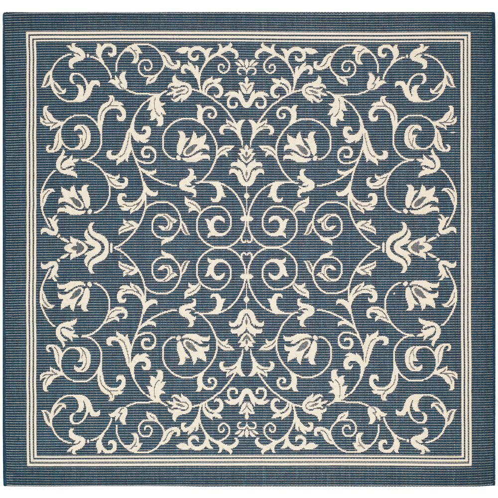 Navy and Beige Square Synthetic Indoor/Outdoor Rug