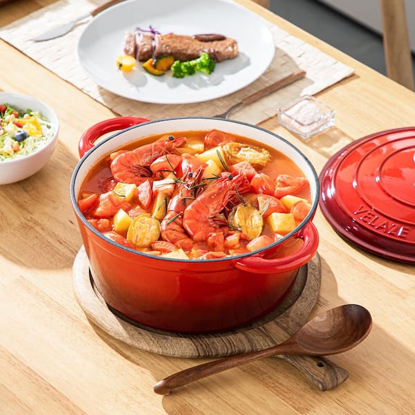 Velaze 1-Piece Red Enamel Cast Iron Non-Stick Induction Dutch Oven