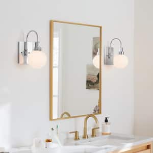 Hex 11.5 in. 1-Light Chrome Bathroom Wall Sconce Light with Opal Glass Shade