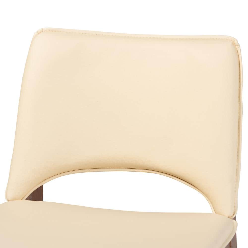High Back Beige Faux Leather and Cane Wood Arm Chair