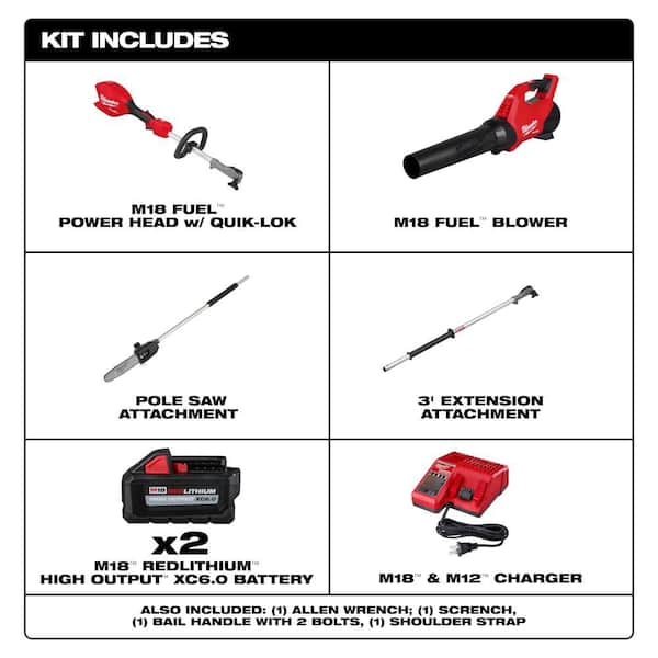 M18 FUEL 120 MPH 500 CFM 18V Brushless Cordless Handheld Blower w/ M18 QUIK-LOK Pole Saw, (2) 6.0 Ah Batteries, Charger