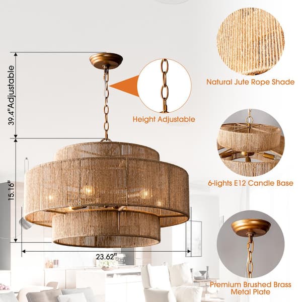 Flint Garden Farmhouse 6-Light Gold 2-Tiered Chandelier with