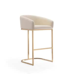 Louvre 40 in. Cream Metal Bar Stool with Faux Leather Seat