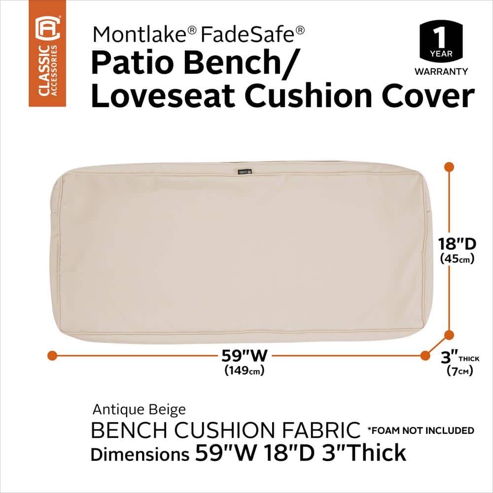 Antique Beige Weather-Resistant Patio Bench Cushion Cover, 59" x 18"