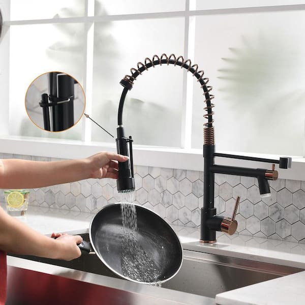 Topshower Bronze Rose & Gold Kitchen Faucet – Single Handle Pull-Down Sprayer, Brass