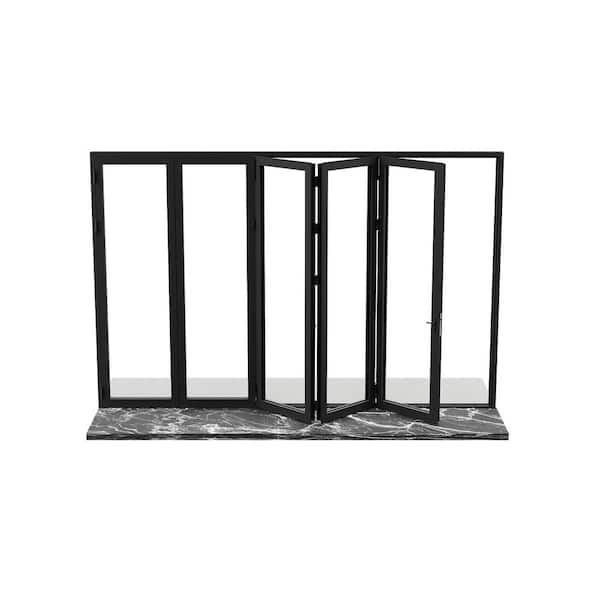 168 in. x 80 in. Right Swing/Outswing Black Aluminum Folding Patio Door