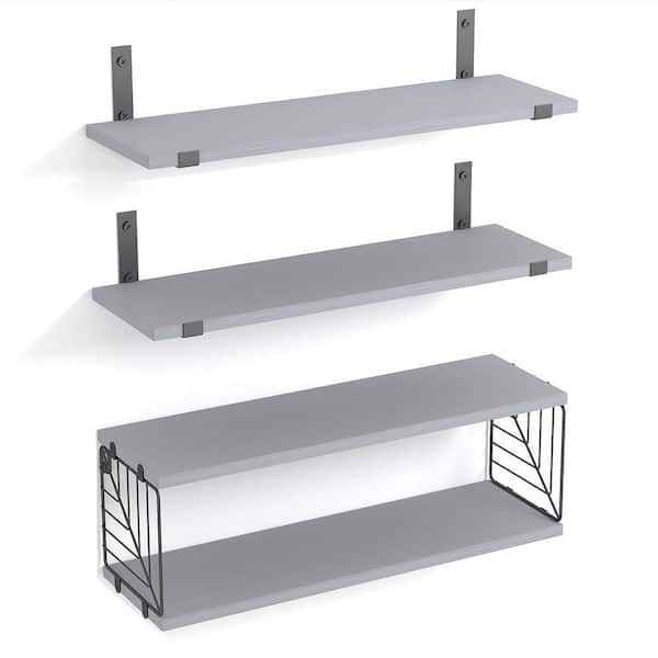 15.8 in. W x 5.9 in. D Grey Wood 3 Plus 1 Tier Floating Shelves