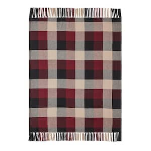 Heritage Farms Burgundy Tan Black Primitive Check Woven 50 in. x 60 in. Cotton Blend Throw Blanket