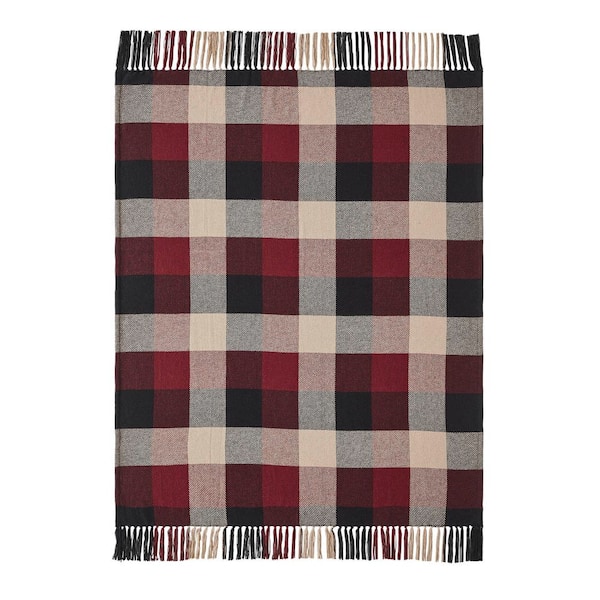 Heritage Farms Burgundy Tan Black Primitive Check Woven 50 in. x 60 in. Cotton Blend Throw Blanket