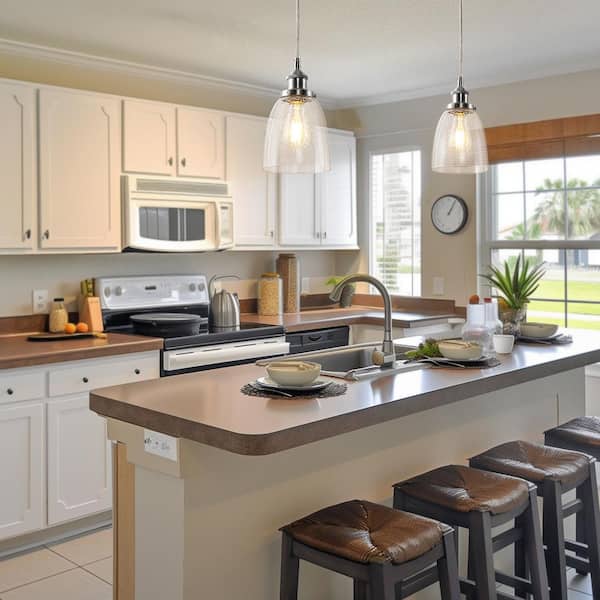 1-Light Industrial Brushed Nickel Glass Pendant Light, Mini Hanging Ceiling Light for Kitchen, Loft, and Bar