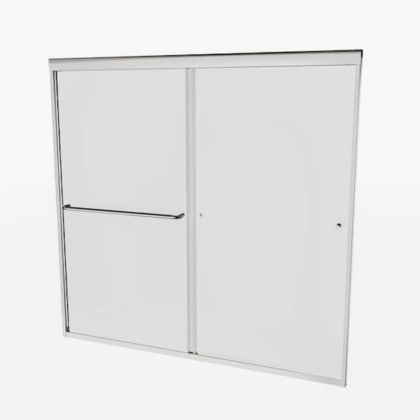 Boosicavelly 60 in. W x 58 in. H Sliding Tub Door in Brushed Nickel with Tempered Glass