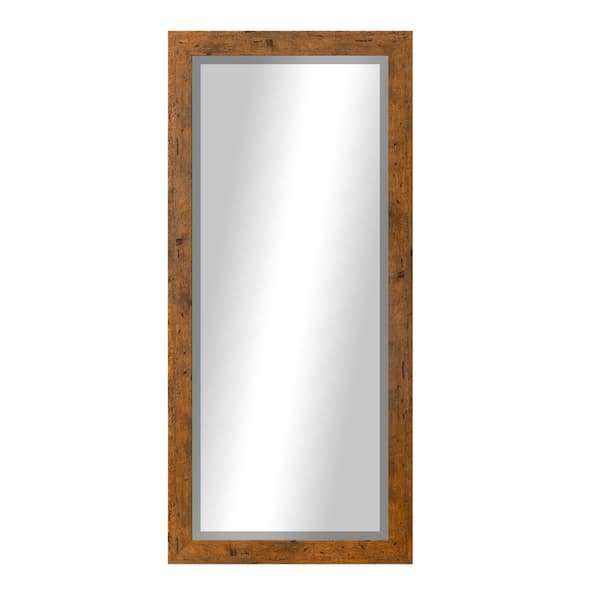 Large Beveled (65.5 in. W x 32 in. H) Light Walnut Rectangle Mirror