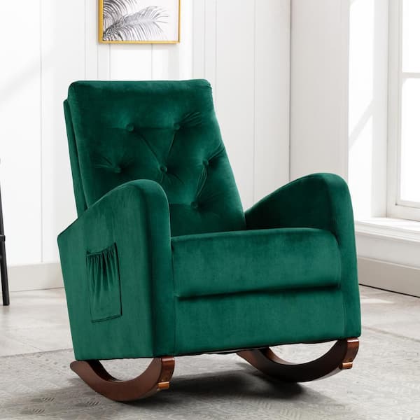 Harper & Bright Designs Green Velvet Rocking Chair with Cushion