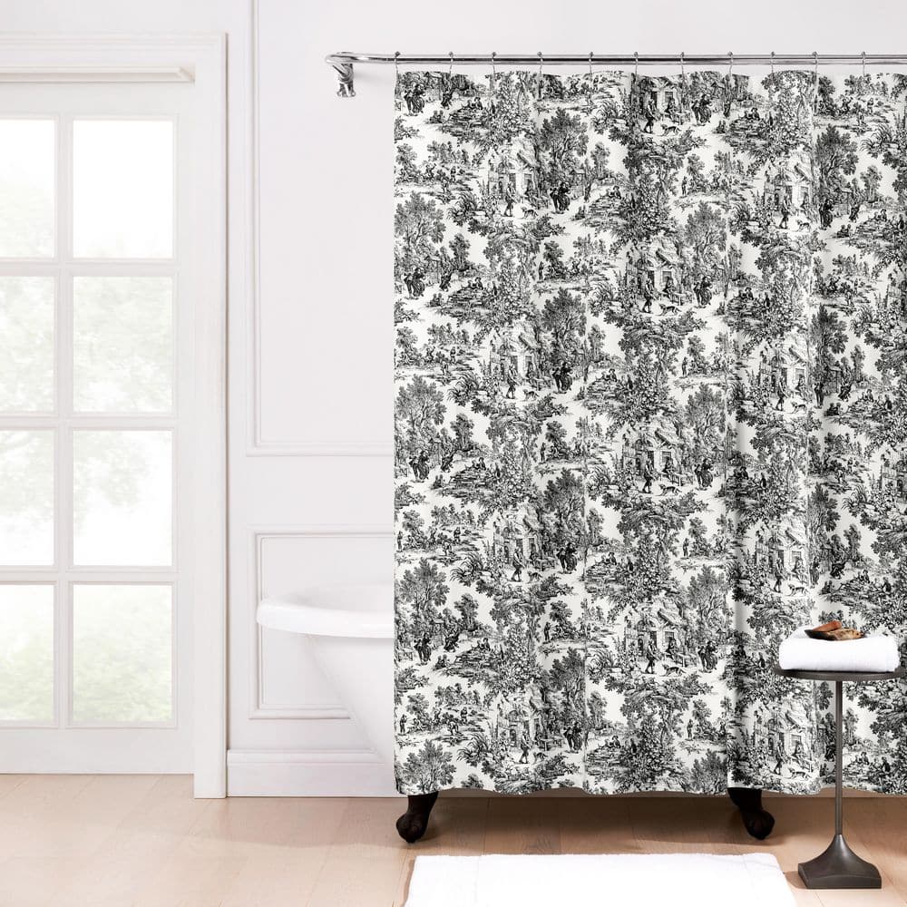 Victoria Park Black and White Cotton Toile Shower Curtain