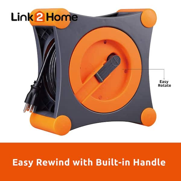 Link2Home 35 ft. 14/3 Extension Cord Storage Reel with 4 Grounded Outlets  and Overload Protection EM-EL-350E - The Home Depot