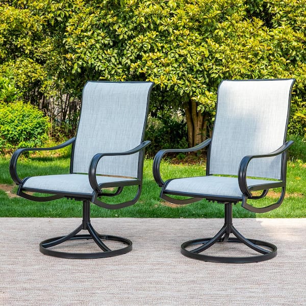 Black Swivel Textilene Metal Patio Outdoor Dining Chair (2-Pack)