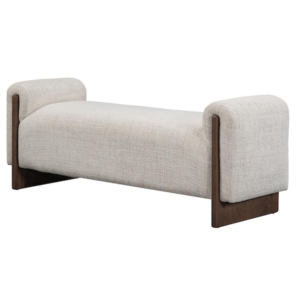 Benjara Beige and Brown 59.75 in. Backless Bedroom Bench with Semi Attached Back Cushion and Floor Protectors