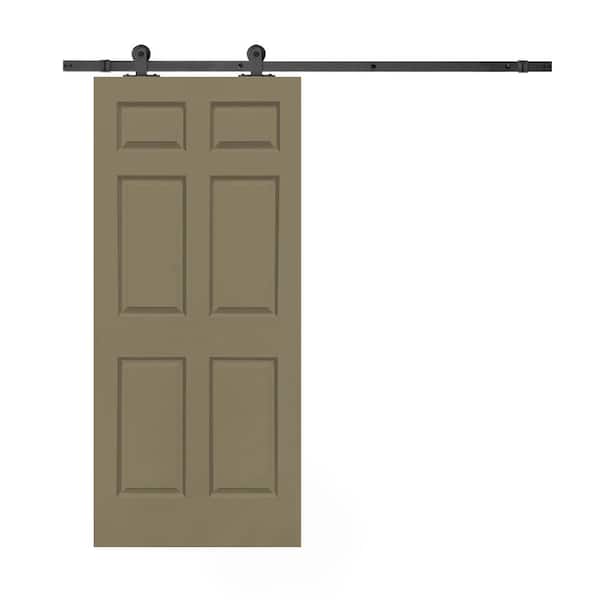 CALHOME 36 in. x 80 in. Olive Green Stained Composite MDF 6-Panel Interior Sliding Barn Door with Hardware Kit