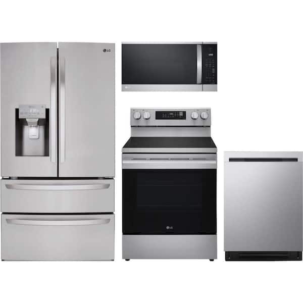 28 cu. ft. Standard Depth French Door Refrigerator with 5 Element Freestanding Electric Range & Dishwasher with 3rd Rack