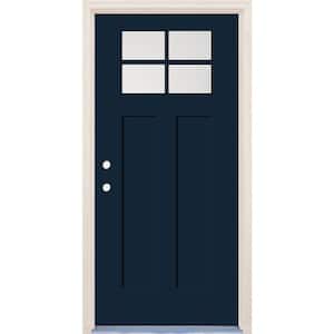 36 in. x 80 in. Right-Hand 4-Lite Clear Glass Indigo Painted Fiberglass Prehung Front Door with 4-9/16 in. Frame