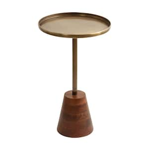 Tira 14.00 in. Walnut Brown Round Metal End Table