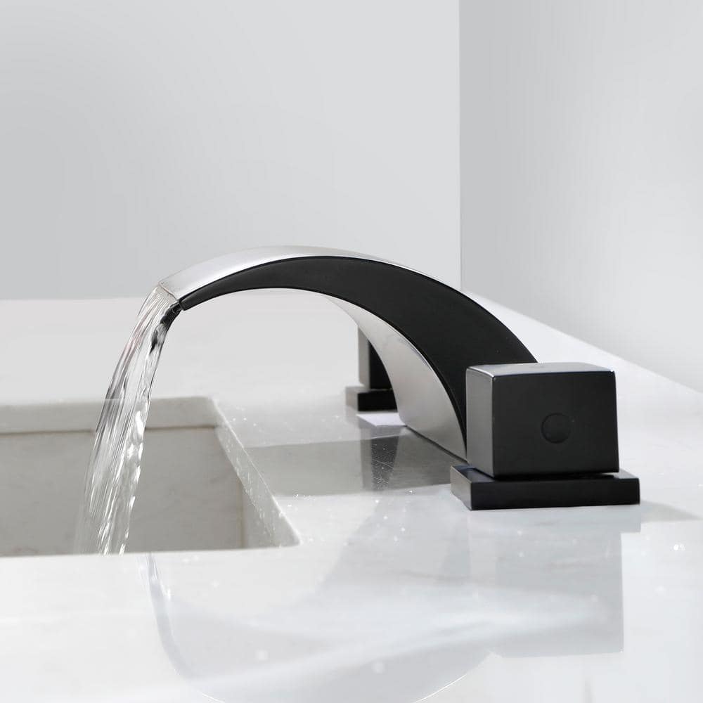 Matte Black Waterfall Spout Roman Tub Faucet with Double Handles