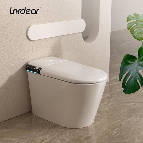 LORDEAR White Smart Elongated Toilet Bidet with Auto Open/Close and LED Display