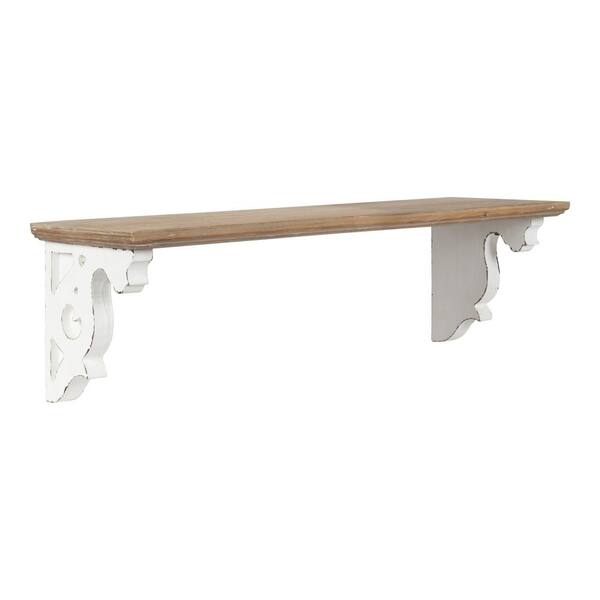 Kate and Laurel Abbidee 8 in. x 24 in. x 7 in. Rustic Brown/White Wood Floating Decorative Wall Shelf Without Brackets