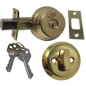 Brass Arrow Style Door Lock Single Cylinder Deadbolt with 2-3/8 in. Latch and 2 KW1 Keys