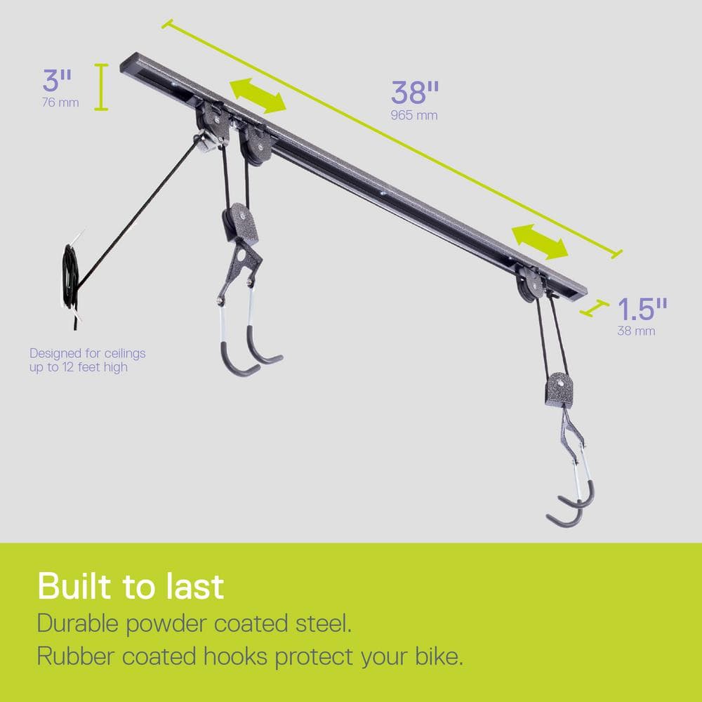 Black Heavy-Duty Steel Ceiling Mount Bike and Kayak Hoist