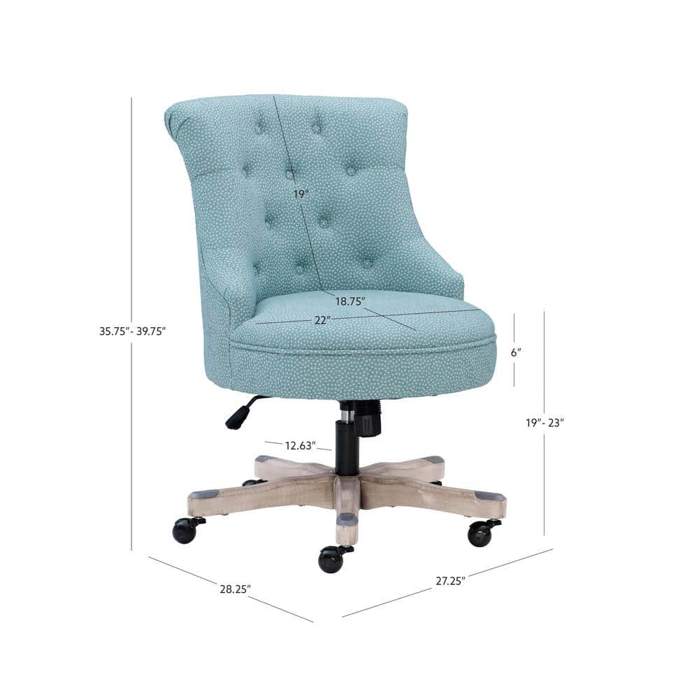 Plush Light Blue Fabric Swivel Office Chair with Gray Wash Wood Base