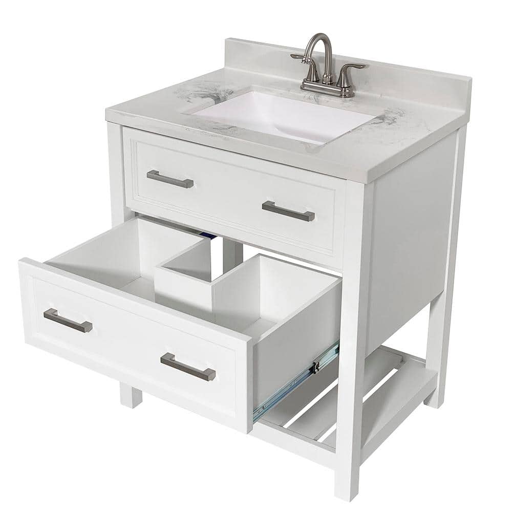 Milan 31'' White Single Bathroom Vanity with Carrara Marble Top