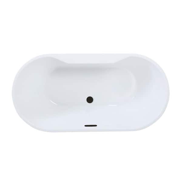 Kingston Brass Aqua Eden 51 in. x 27.4 in. Acrylic Flatbottom Soaking Freestanding Bathtub in Glossy White/Matte Black with Drain
