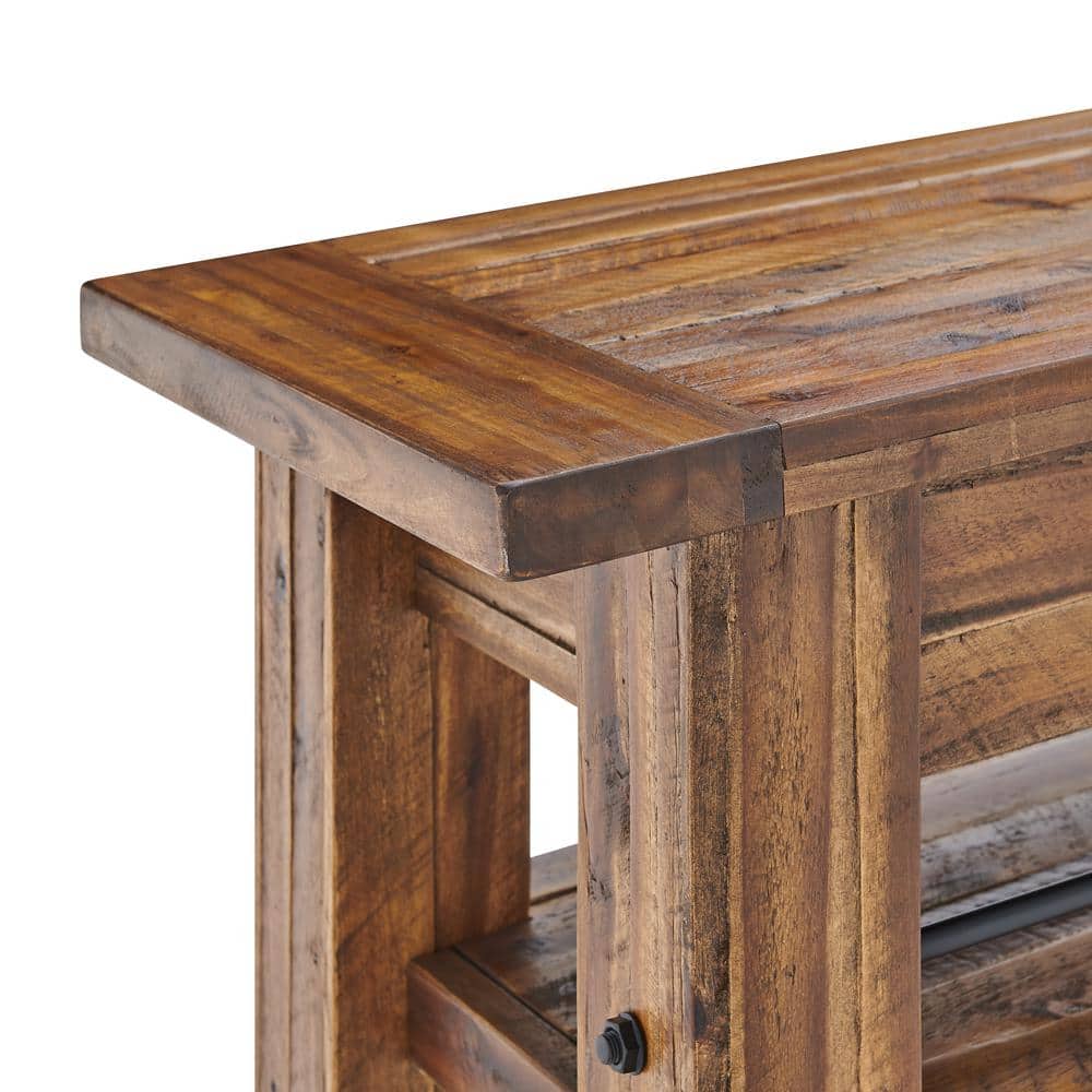 Durango 56'' Dark Brown Industrial Wood and Metal Console with Glass Shelves
