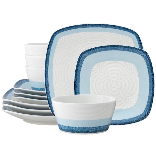 Noritake Colorscapes Layers Sky Porcelain 12-Piece Square Dinnerware Set, Service for 4