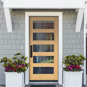 wooden door with window