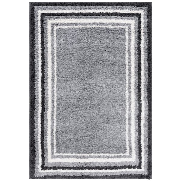 SAFAVIEH Border and Stripe Shag 4 ft. x 6 ft. Gray/Black Concentric Border Area Rug