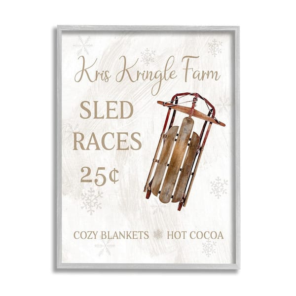 Stupell Industries Sled Races Holiday Sign by Conrad Knutsen 1-Piece Framed Graphic Print Typography Poster Art Print 20 in. x 16 in.