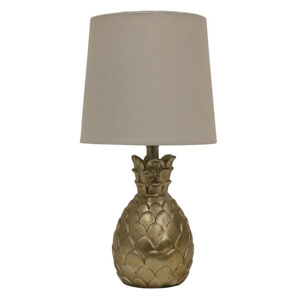 Decor Therapy Pineapple 13.5 in. Silver Table Lamp with Linen Shade ...